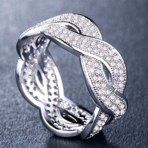 🎁Wave Crystal Zircon Romantic Iced Out Silver Plated UNVN12359